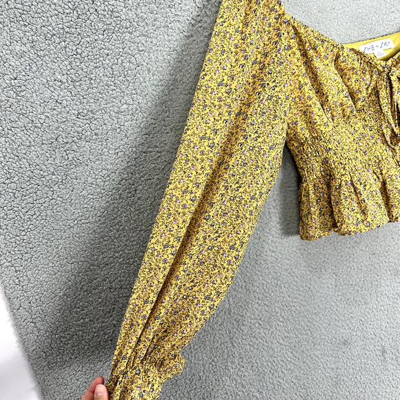 She + Sky Top Women Small Yellow Dainty Floral Boho Hippie Cottagecore Coquette - Picture 3 of 7